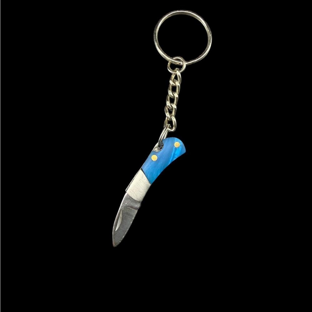 Blue and Silver Keychain Knife